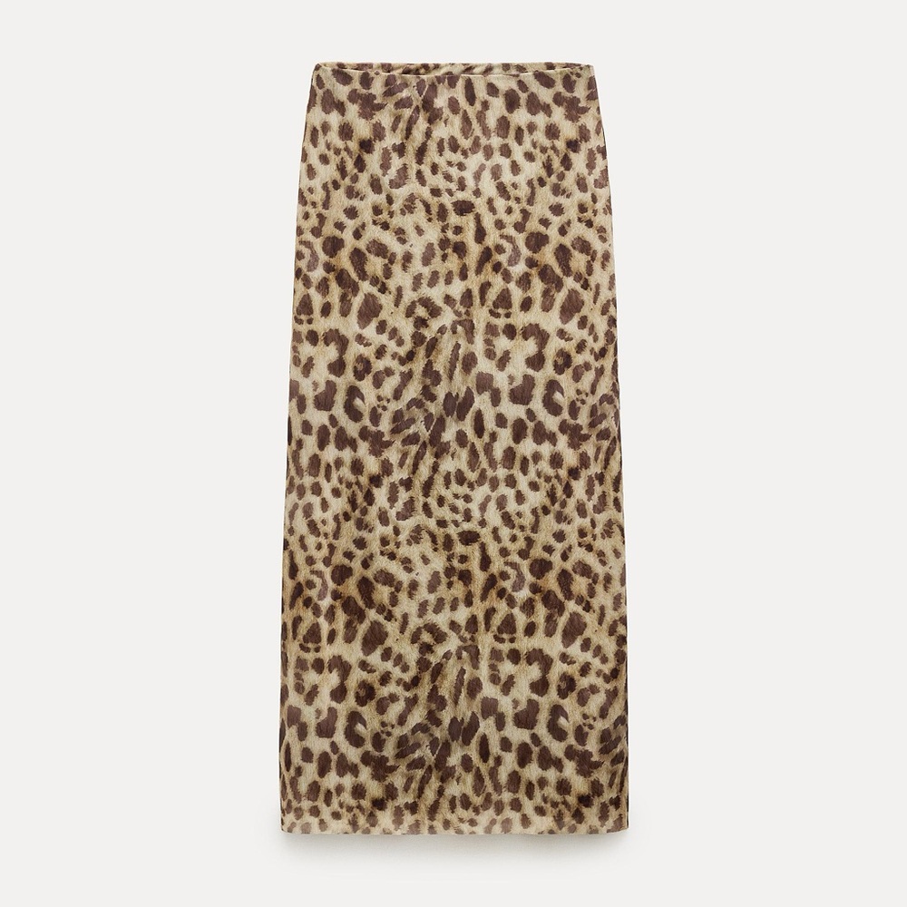 ZARA Leopard Print Midi Skirt